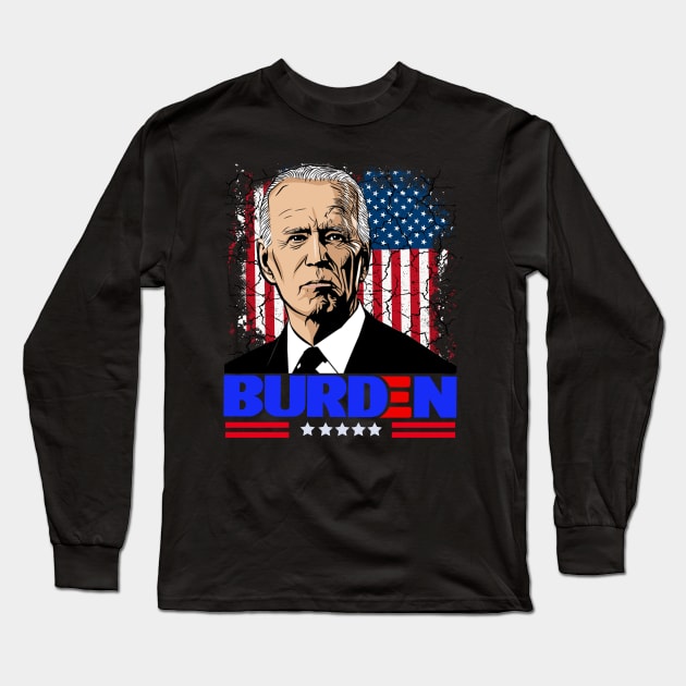 Funny Political Joe "Burden" Cartoon Long Sleeve T-Shirt by PsychoDynamics